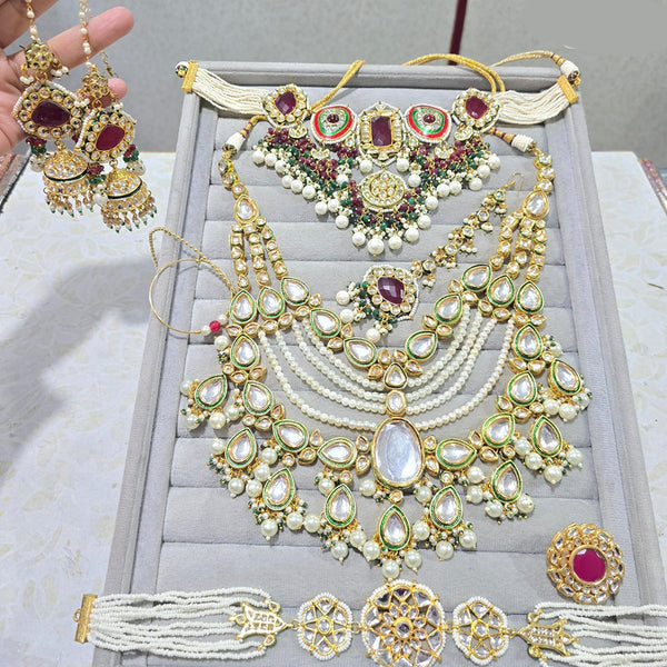 JCM Gold Plated Kundan Stone Beads And Pearls Necklace Combo Set