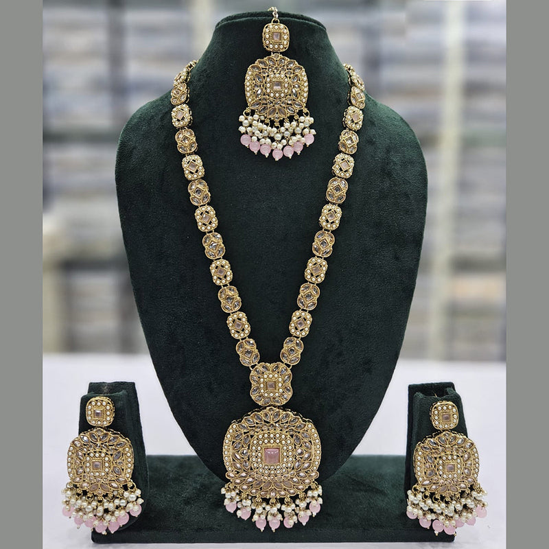 JCM Gold Plated Crystal Stone And Pearls Long Necklace Set