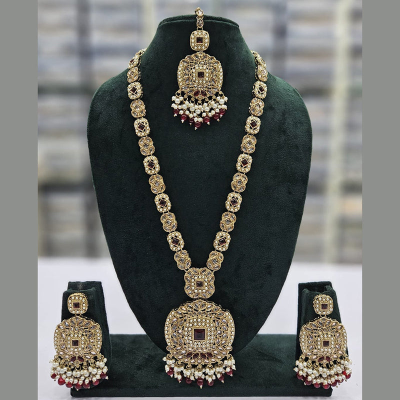 JCM Gold Plated Crystal Stone And Pearls Long Necklace Set