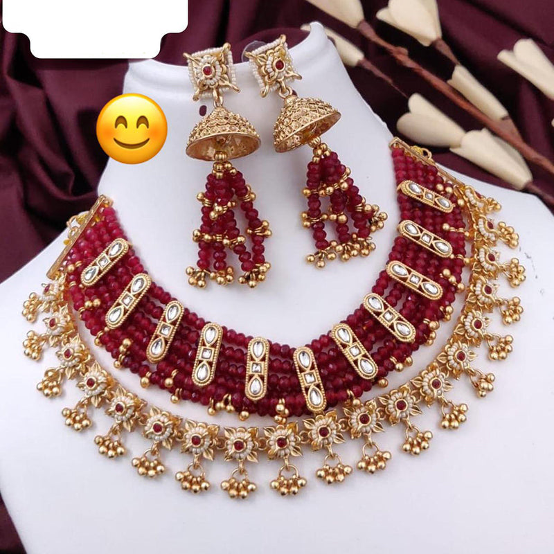 JCM Gold Plated Kundan Stone And Pearls Necklace Set