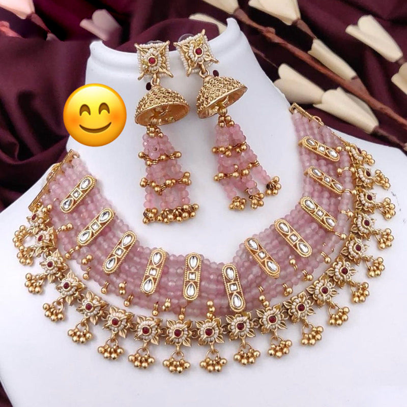 JCM Gold Plated Kundan Stone And Pearls Necklace Set