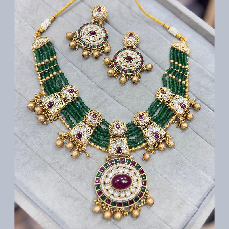 JCM Gold Plated Polki Kundan Stone And Pearls Necklace Set