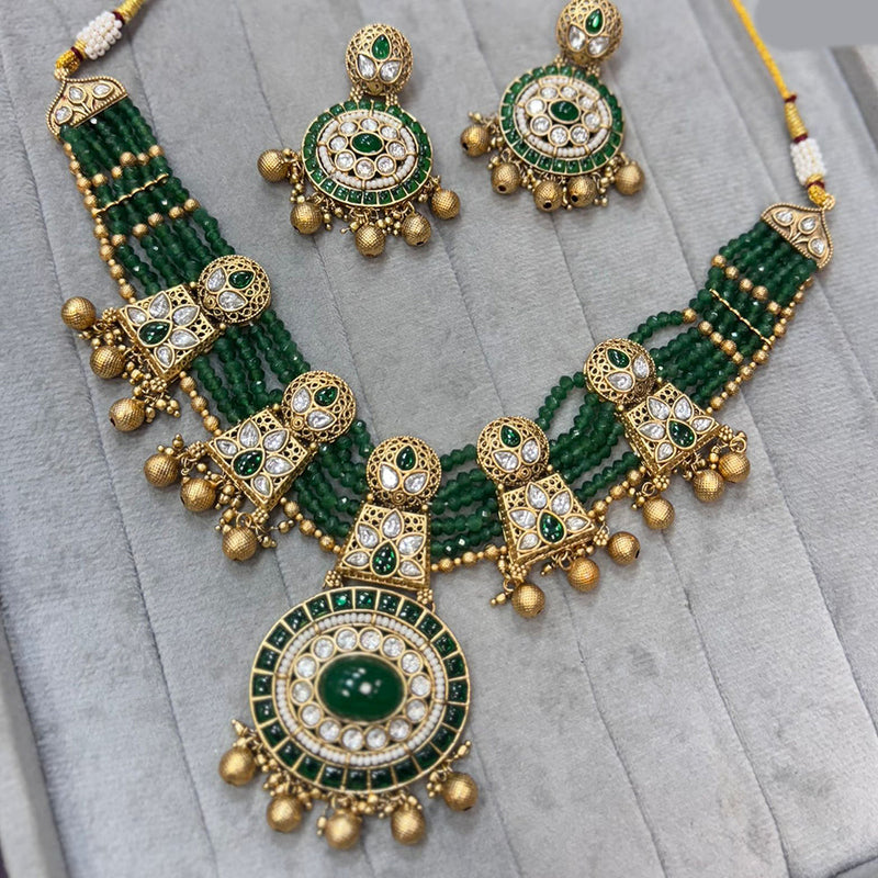 JCM Gold Plated Polki Kundan Stone And Pearls Necklace Set