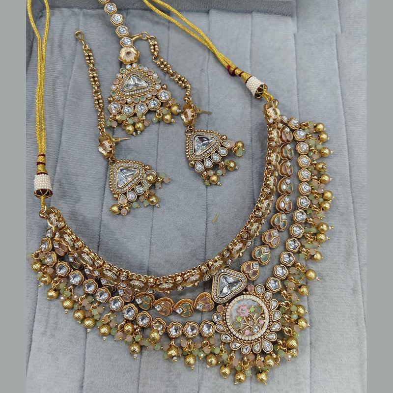 JCM Gold Plated Kundan Stone And Pearls Choker Necklace Set