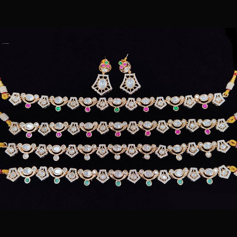 JCM Gold Plated Polki Kundan Stone Choker Necklace Set