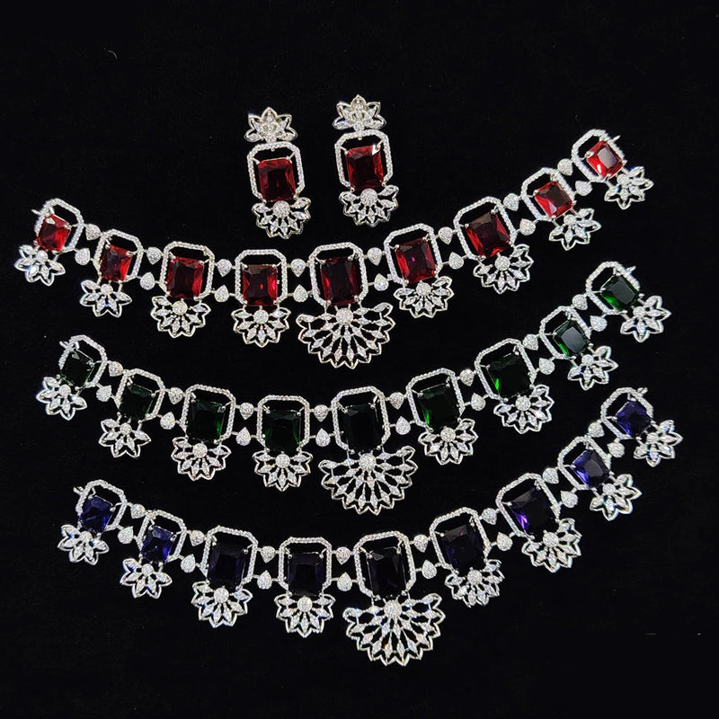 JCM Silver Plated American Diamond Choker Necklace Set