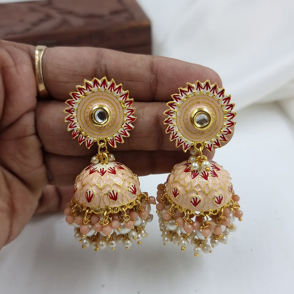 JCM Gold Plated Kundan Stone And Meenakari Pearls Jhumki Earrings