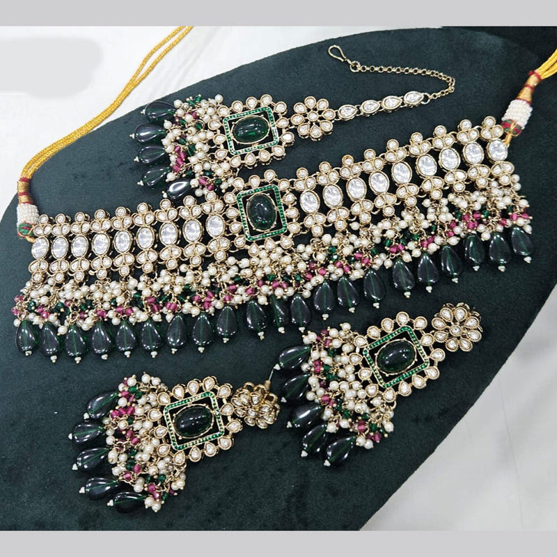 JCM Gold Plated Polki Kundan Stone And Beads Choker Necklace Set