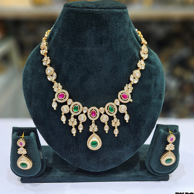 JCM Gold Plated Polki Kundan Stone Necklace Set