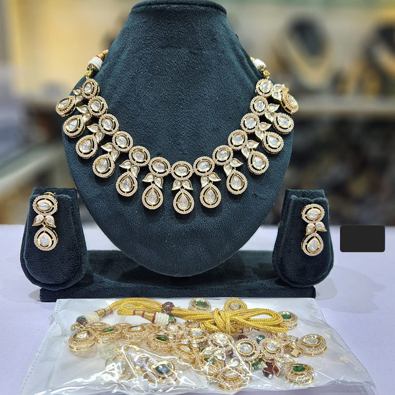 JCM Gold Plated Polki Kundan Stone Necklace Set