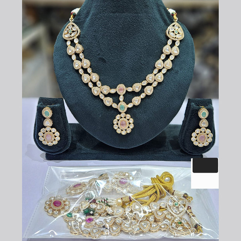 JCM Gold Plated Polki Kundan Stone Necklace Set