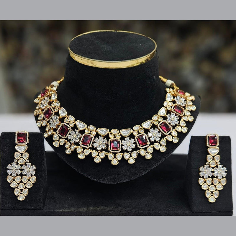 JCM Gold Plated Polki Kundan Stone Choker Necklace Set