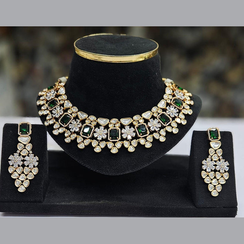 JCM Gold Plated Polki Kundan Stone Choker Necklace Set