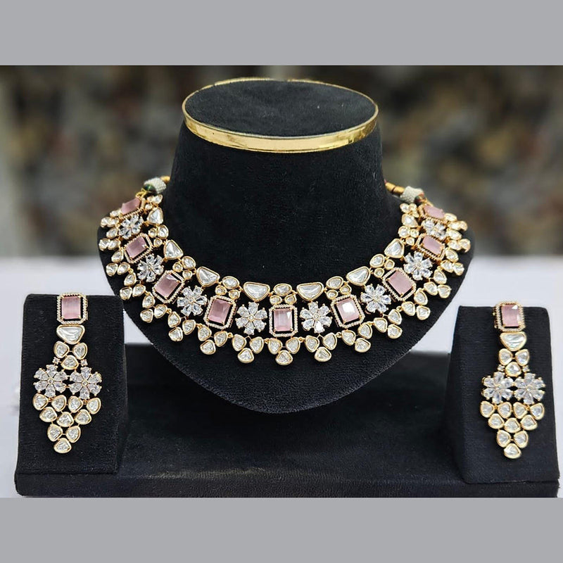 JCM Gold Plated Polki Kundan Stone Choker Necklace Set