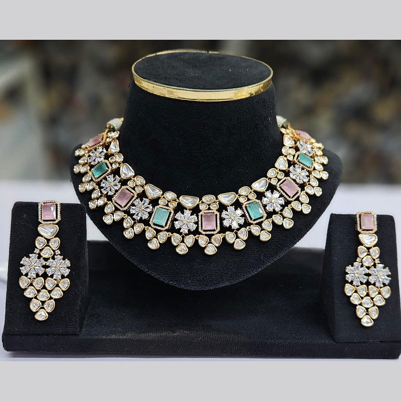 JCM Gold Plated Polki Kundan Stone Choker Necklace Set