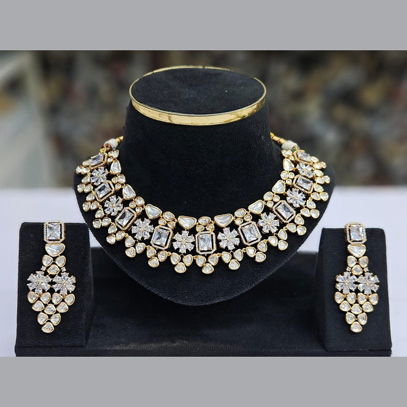 JCM Gold Plated Polki Kundan Stone Choker Necklace Set