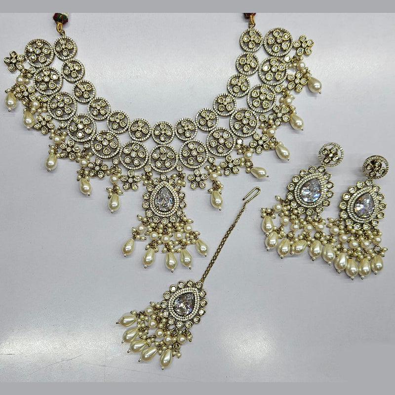 JCM Gold Plated Polki Kundan Stone Necklace Set