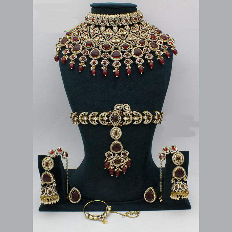 JCM Gold Plated Austrian Stone And Pota Stone And Beads Bridal Set