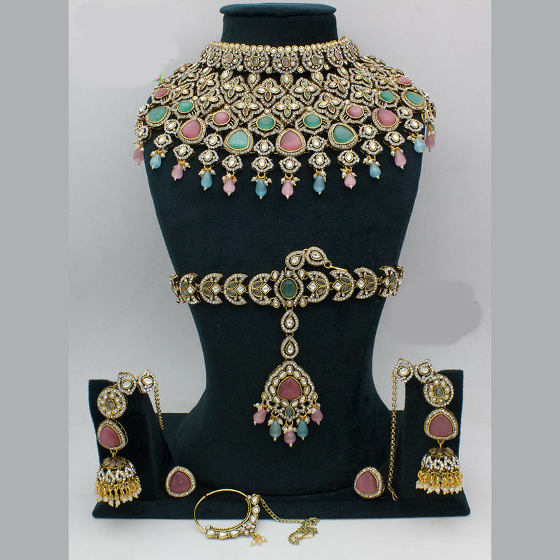 JCM Gold Plated Austrian Stone And Pota Stone And Beads Bridal Set