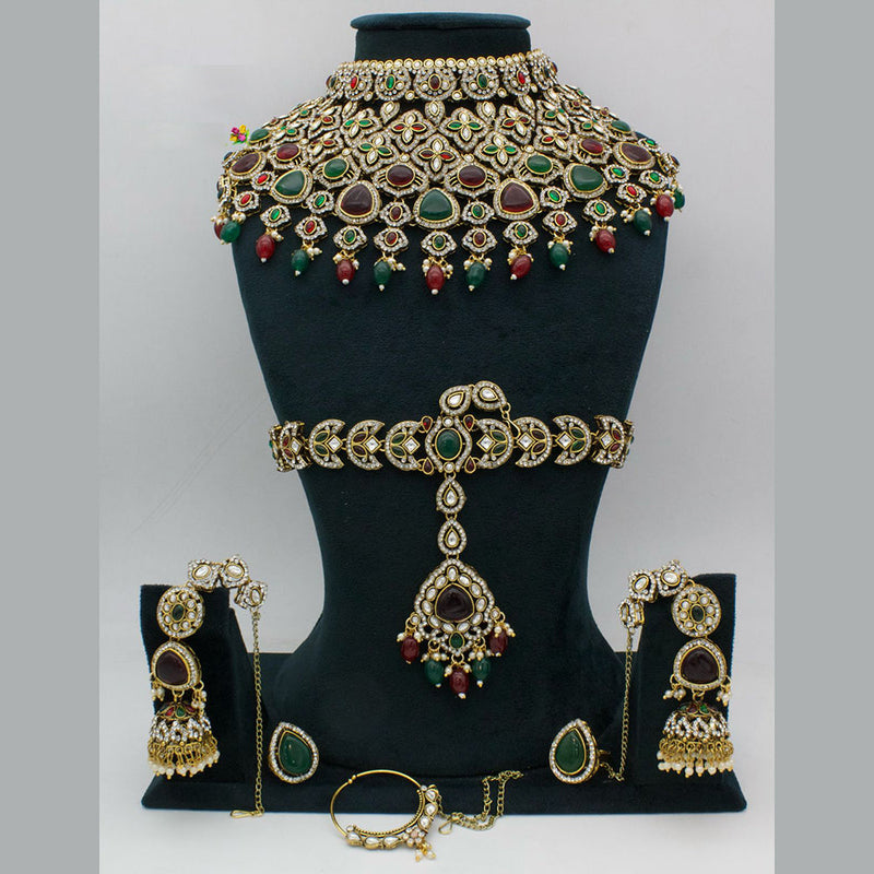 JCM Gold Plated Austrian Stone And Pota Stone And Beads Bridal Set