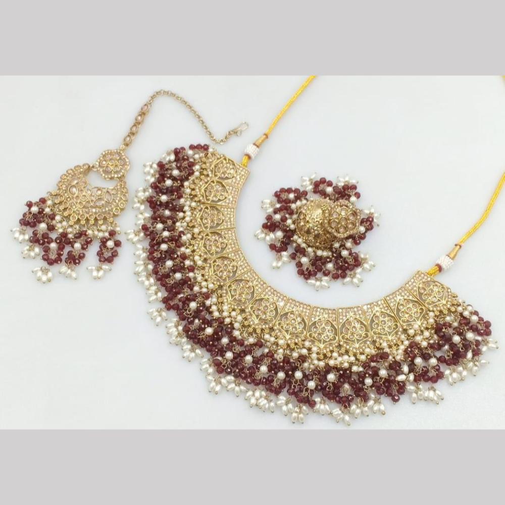 JCM Gold Plated Crystal Stone Pearl And Beads Necklace Set