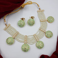 JCM Gold Plated Kundan Stone And Pearls Meenakari Necklace Set