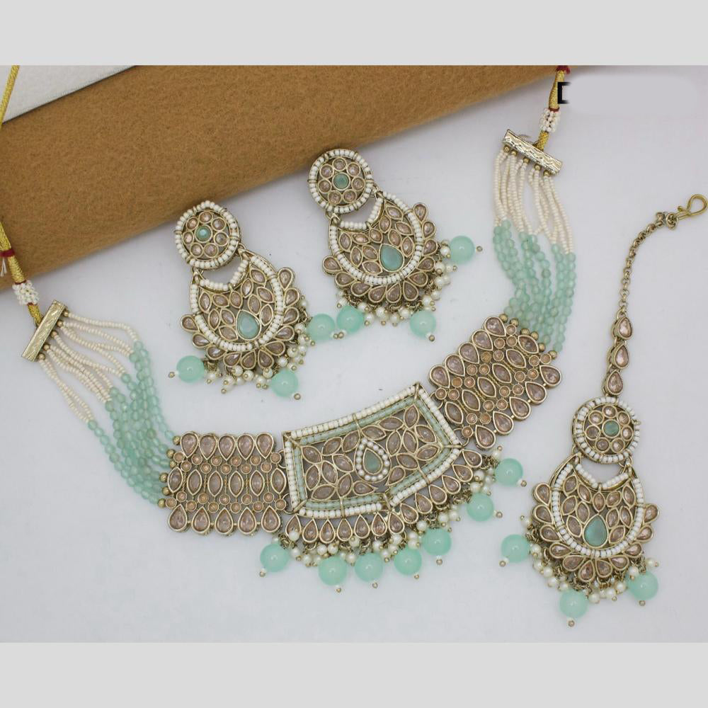 JCM Gold Plated Crystal Stone And Pearls Beads Necklace Set