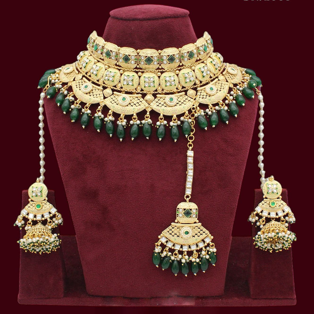 JCM Gold Plated Kundan Stone And Beads Choker Necklace Set