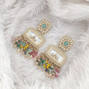 JCM Gold Plated Crystal Stone And Beads Dangler Earrings