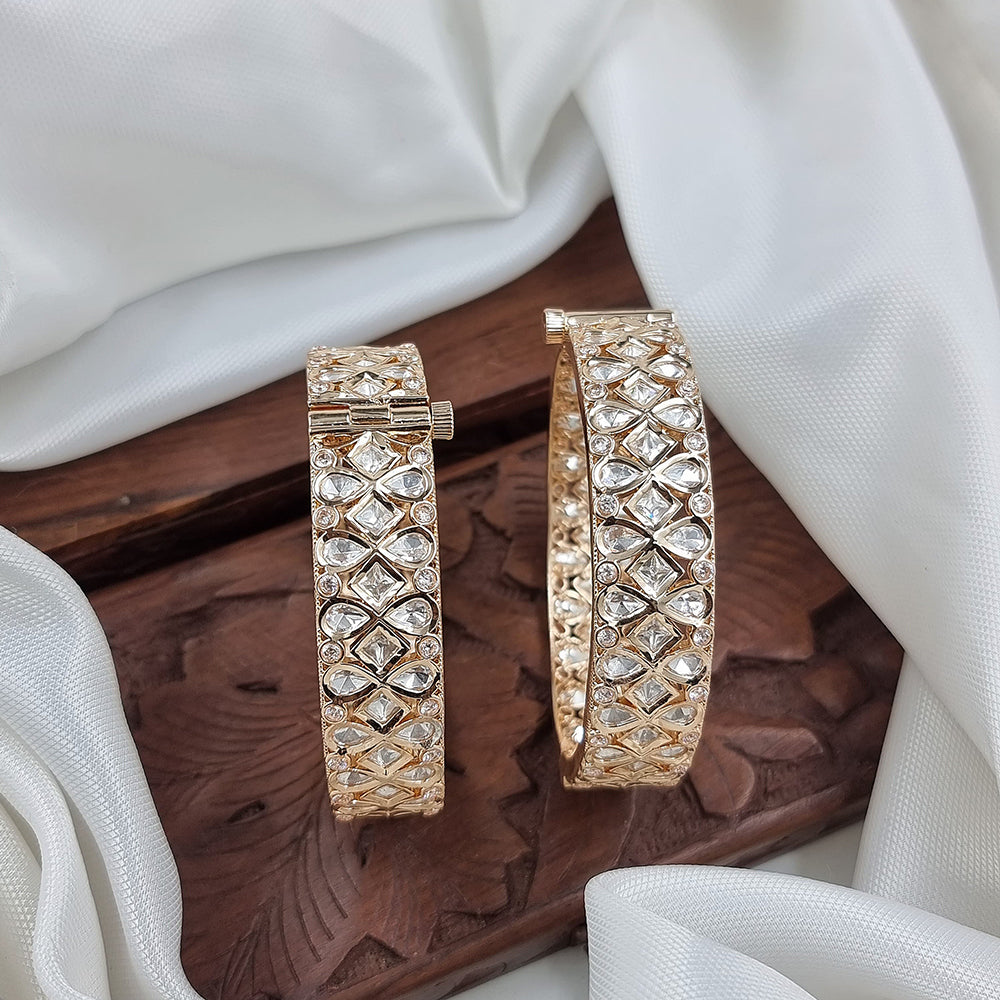 JCM Gold Plated Polki Kundan Stone Openable Bangles Set