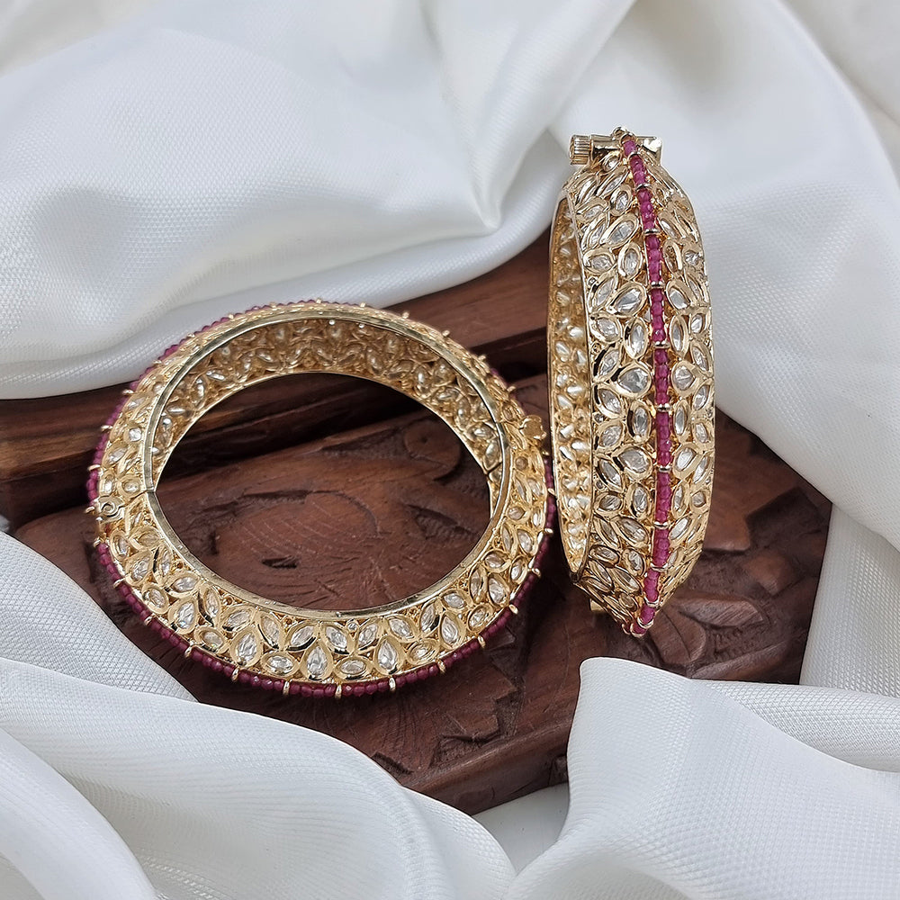 JCM Gold Plated Polki Kundan Stone Openable Bangles Set