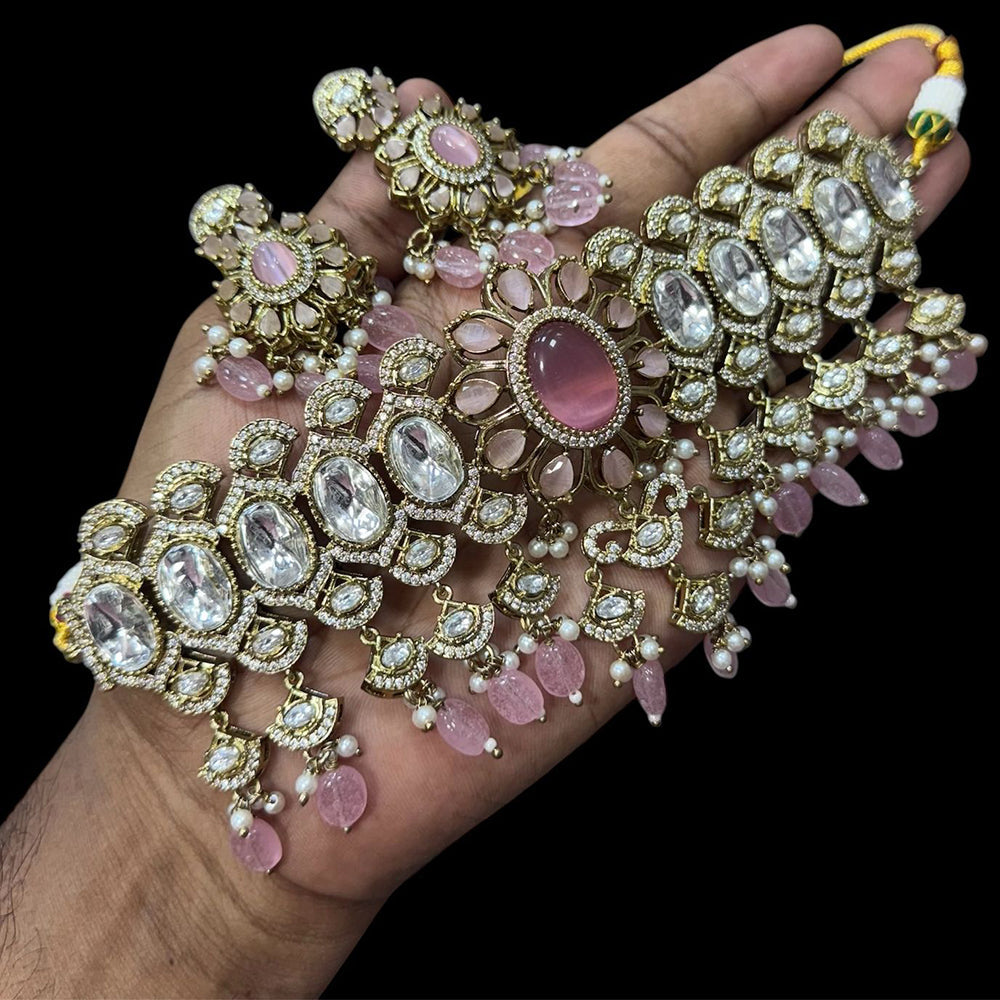 JCM Traditional Gold Plated Kundan & Beads Festive Jewelry Collection Choker Neckalce Set