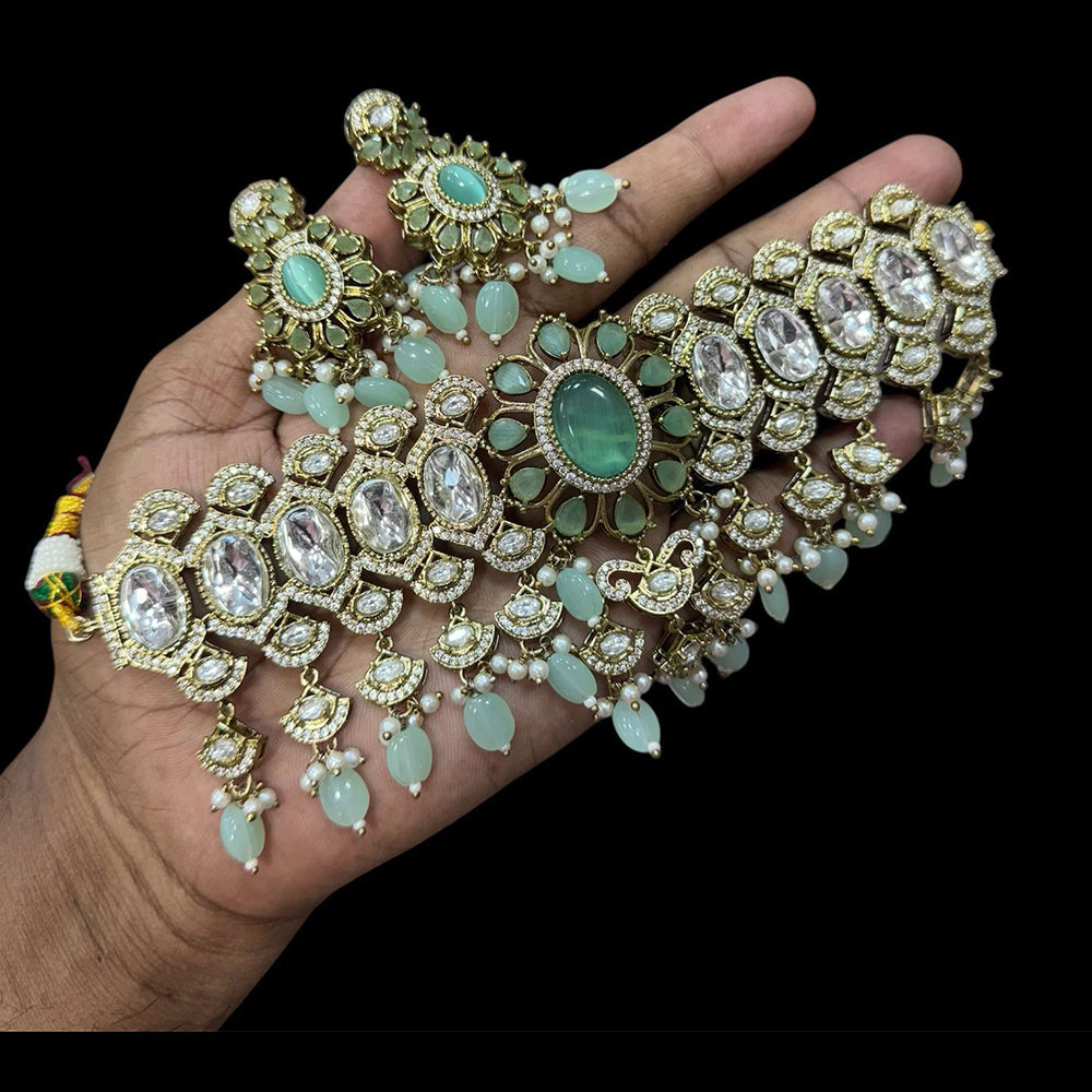 JCM Traditional Gold Plated Kundan & Beads Festive Jewelry Collection Choker Neckalce Set