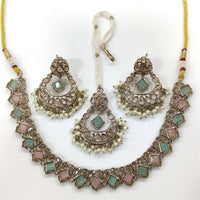 JCM Gold Plated Crystal Stone And Pearl Necklace Set