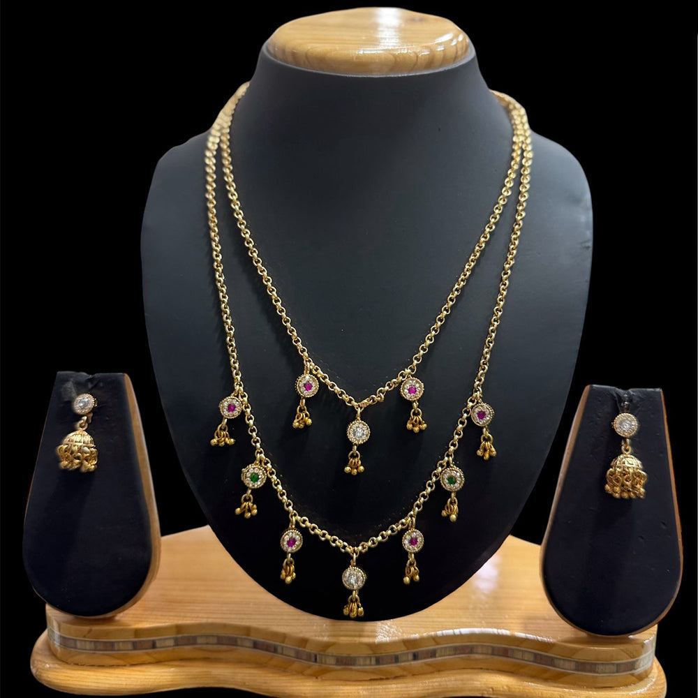 JCM Gold Plated  Pota Stone And Pearls Double Necklace Set