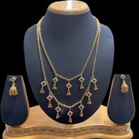 JCM Gold Plated  Pota Stone And Pearls Double Necklace Set