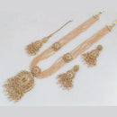 JCM Gold Plated Crystal Stone And Pearls Long Necklace Set