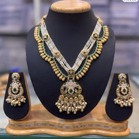JCM Gold Plated Pota Stone And Pearls Meenakari Long Necklace Set