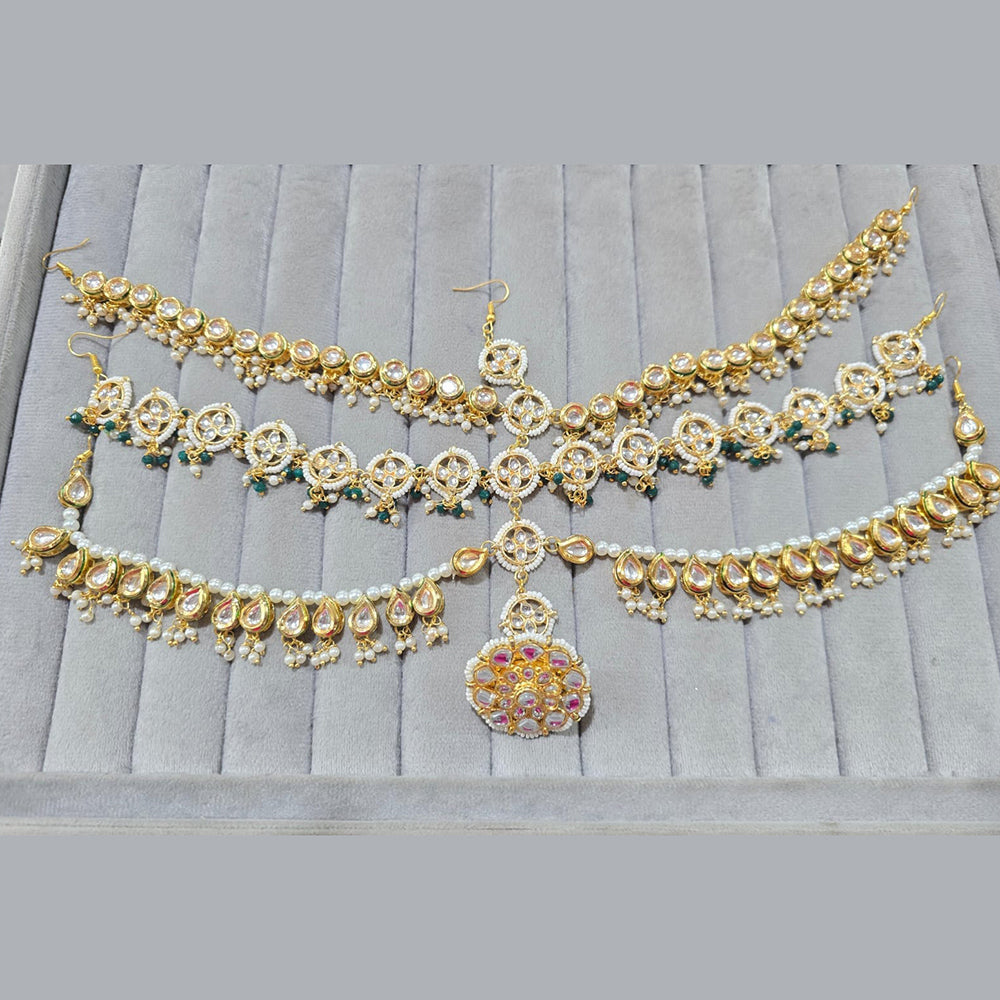JCM Gold Plated Kundan Stone And Pearls Damini Maangtikka