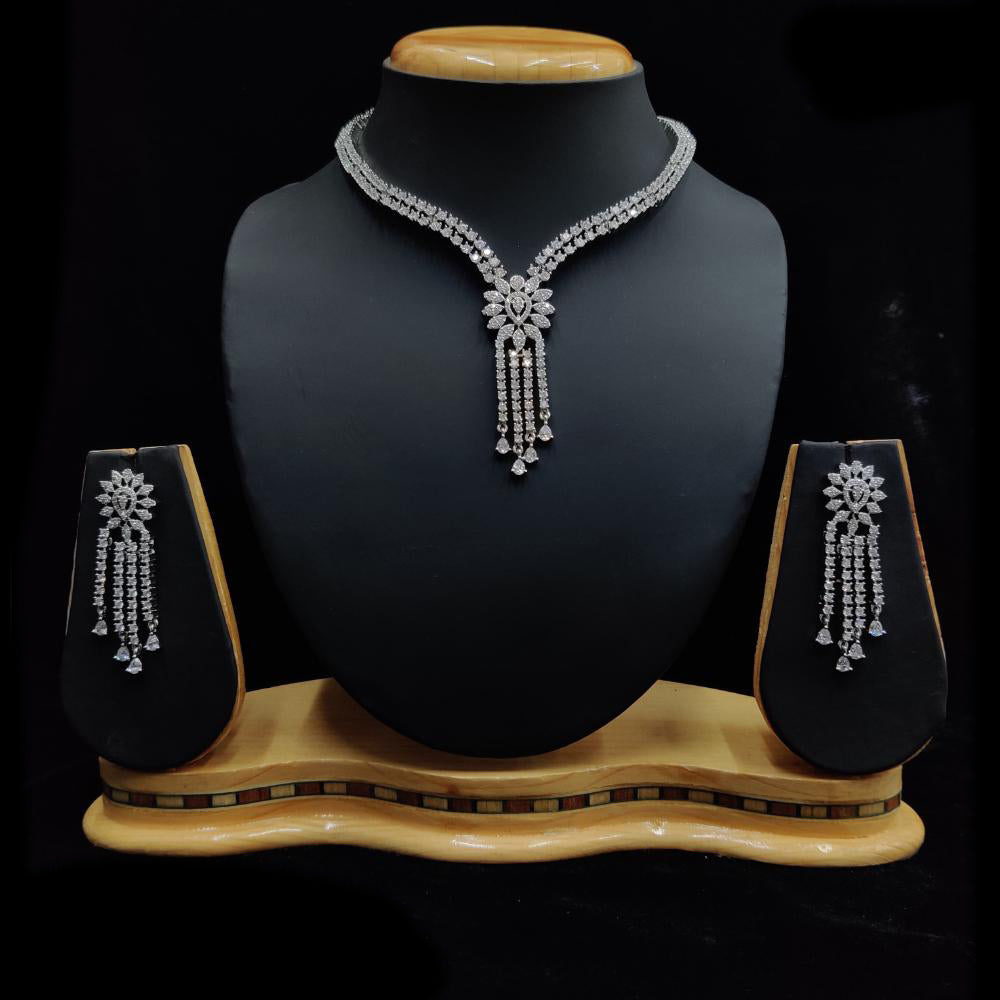 JCM Silver Plated American Diamonds Necklace Set