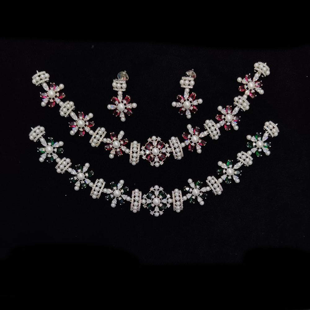 JCM Silver Plated American Diamonds Necklace Set