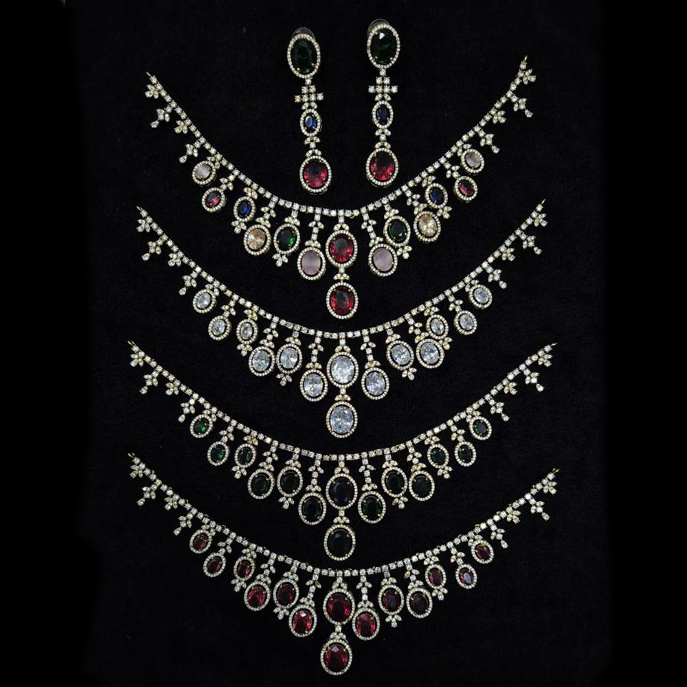 JCM Silver Plated American Diamonds Necklace Set
