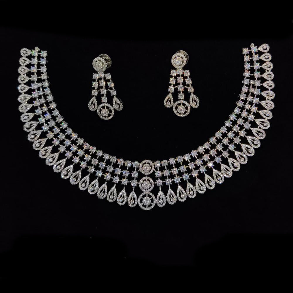 JCM Silver Plated American Diamonds Necklace Set