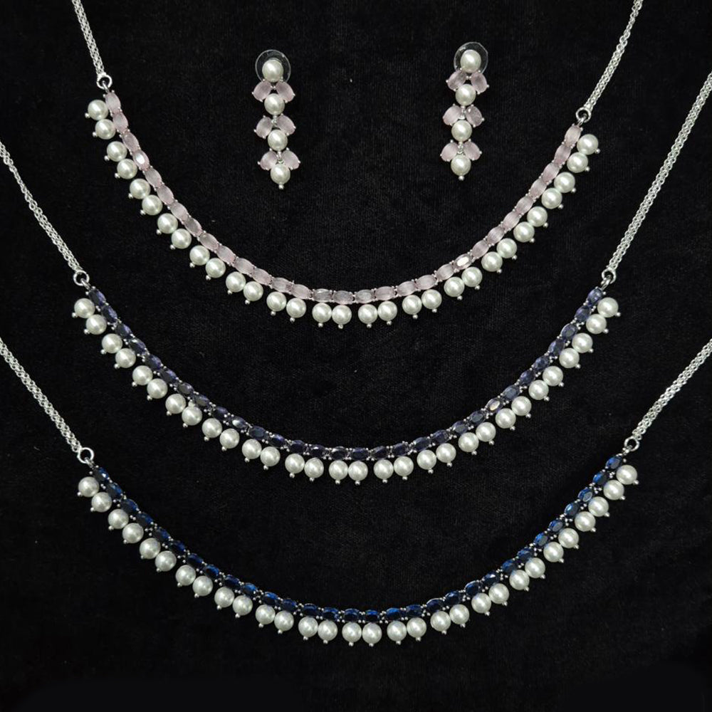 JCM Silver Plated American Diamonds Necklace Set