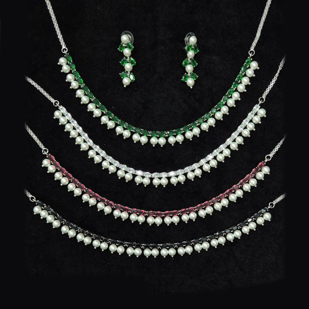 JCM Silver Plated American Diamonds Necklace Set