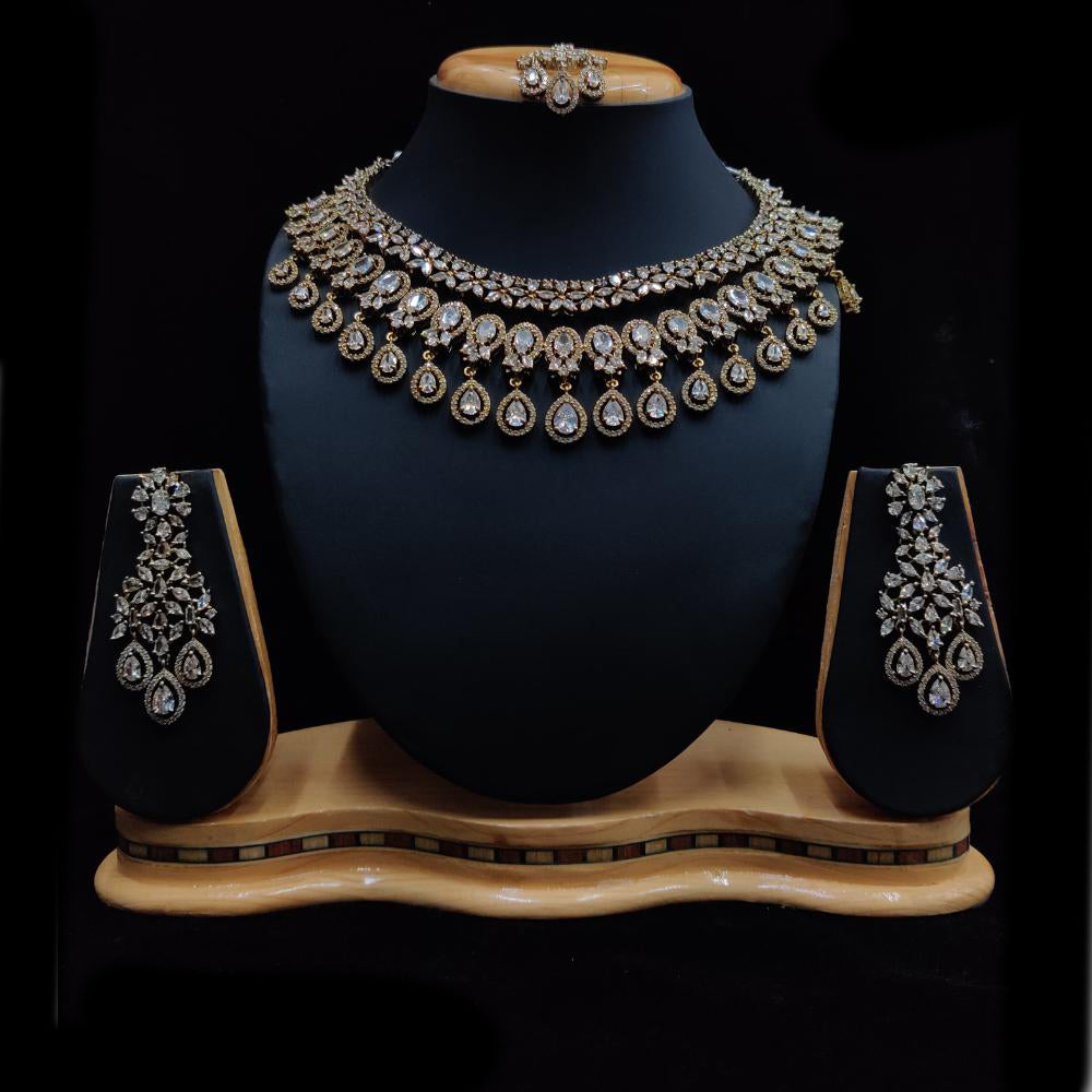 JCM Silver Plated American Diamonds Necklace Set