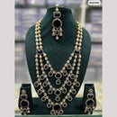 JCM Gold Plated Pota Stone And Polki Kundan Long Necklace Set