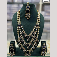 JCM Gold Plated Pota Stone And Polki Kundan Long Necklace Set
