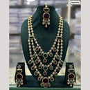 JCM Gold Plated Pota Stone And Polki Kundan Long Necklace Set