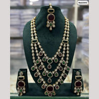 JCM Gold Plated Pota Stone And Polki Kundan Long Necklace Set
